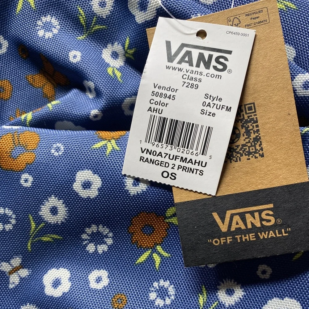 VANS Ranged 2 Prints Backpack Laptop Sleeve Casual Women's Blue Zip VN0A7UFMAHU - Picture 4 of 4